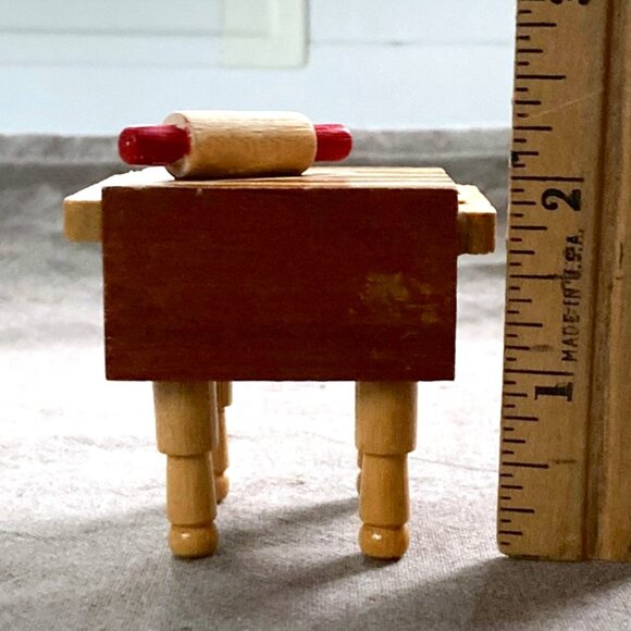 Dollhouse Miniature Wood Butcher Block Table Counter 2" tall, Vintage - Picture 5 of 6